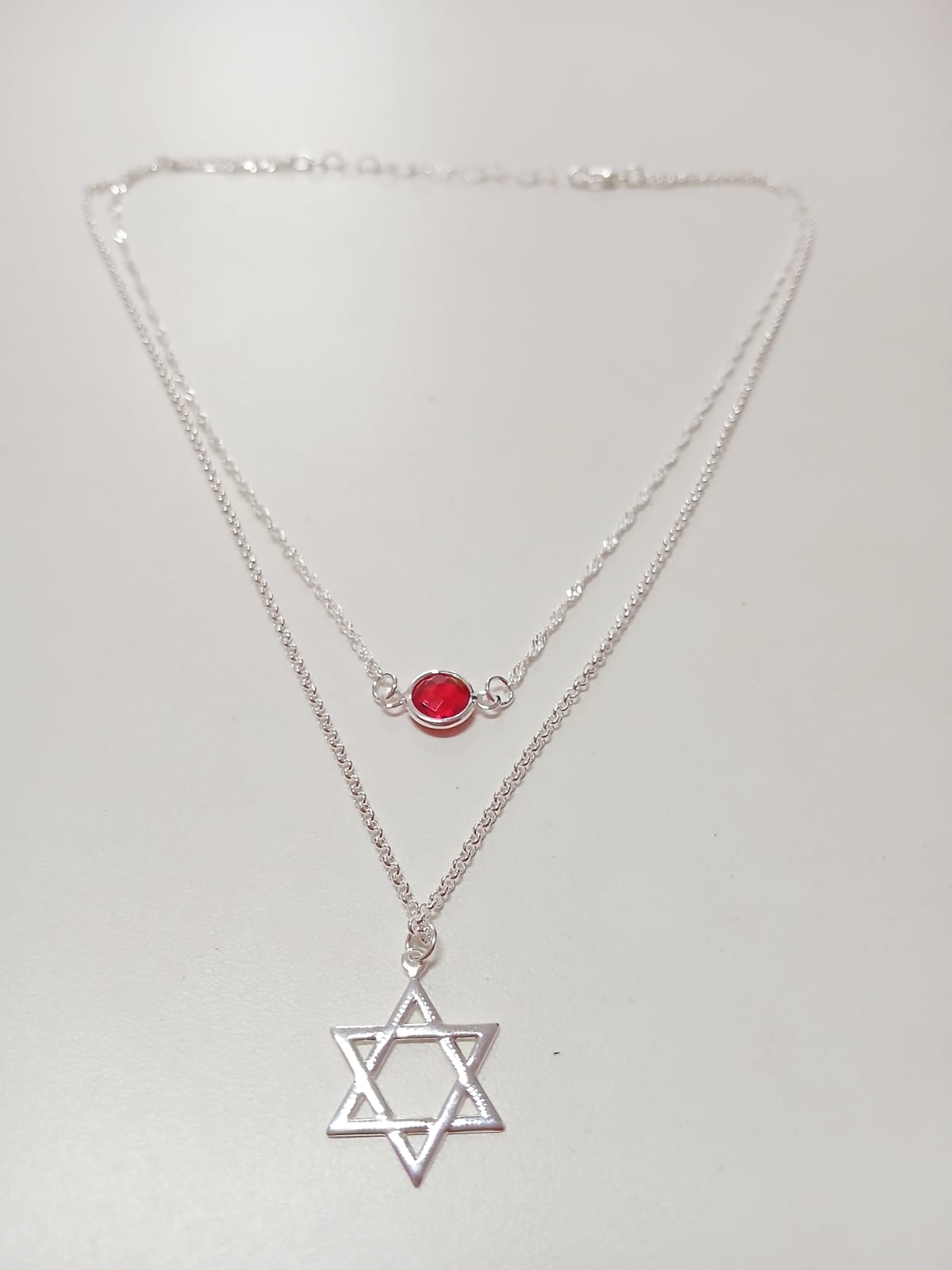 Colar Duplo Estrela de Davi + Rubi
